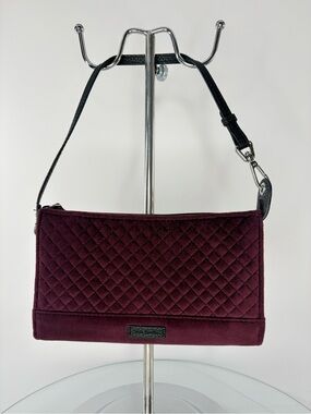 Vera Bradley RFID Pouch Wristlet Blackberry Wine Quilted Velvet Shoulder Bag